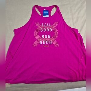 Brooks Magenta Racerback Tank with White Graphic